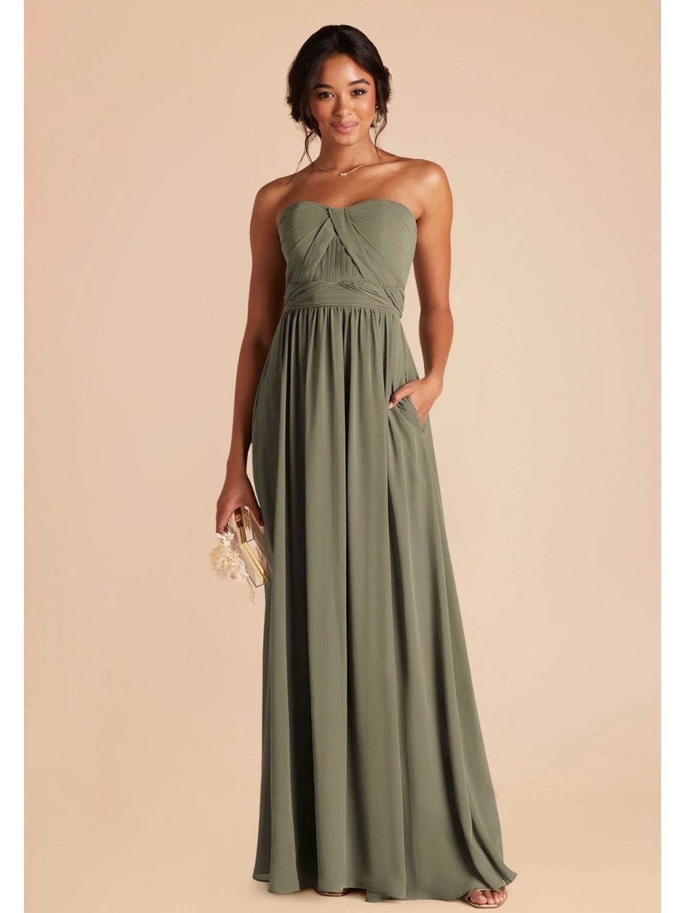 Birdy Grey Olive Green Strapless Maxi Dress
